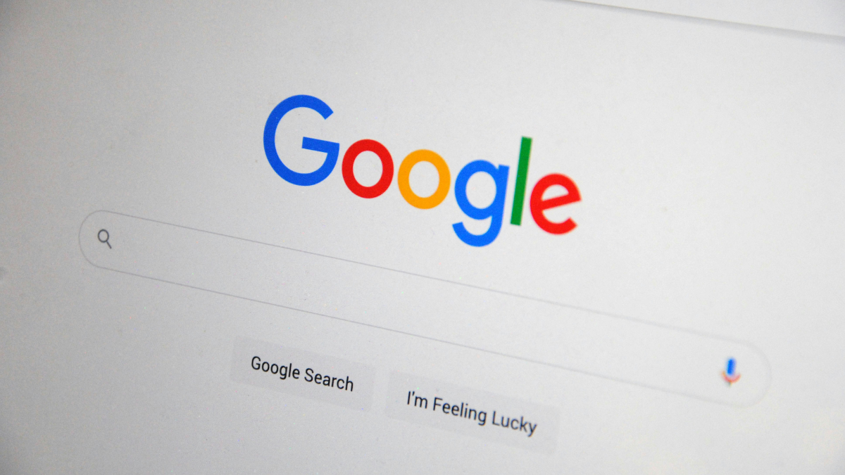 Close-up of Google search bar ready for user input
