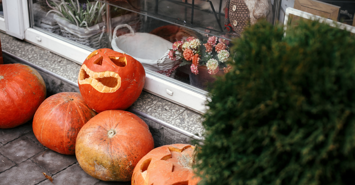 Pumpkins outside a shopfront