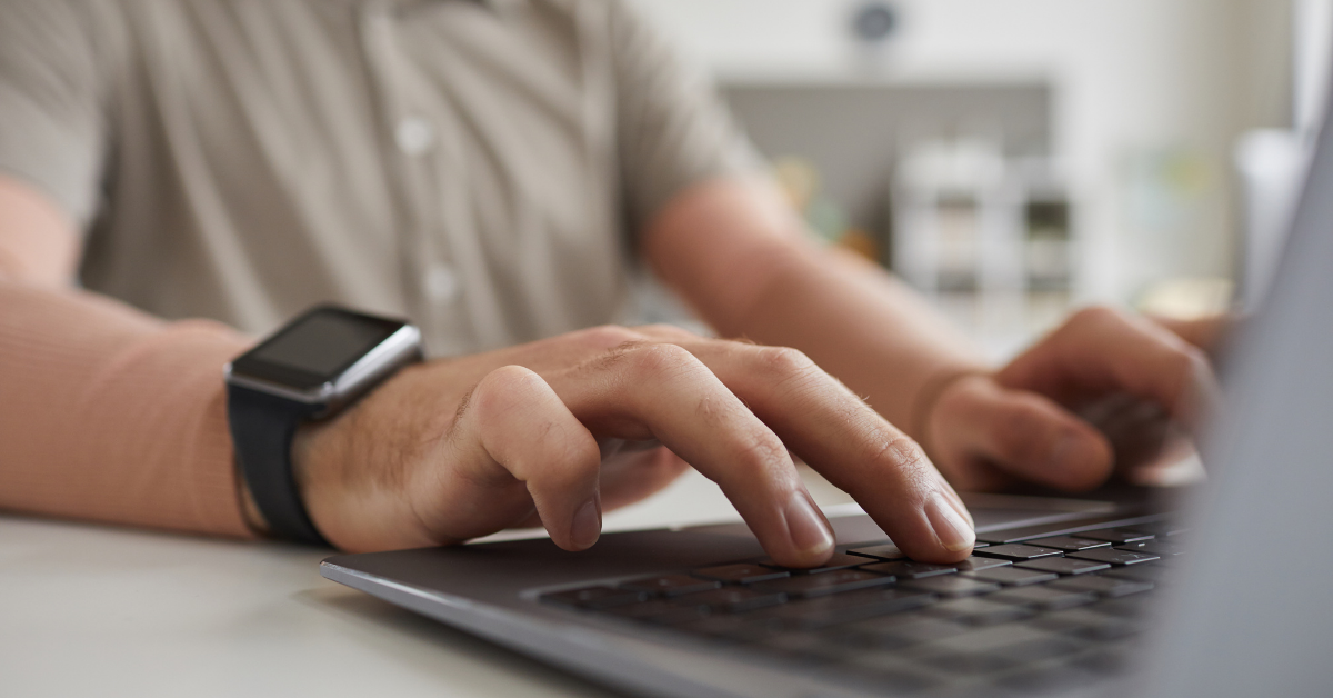 man typing