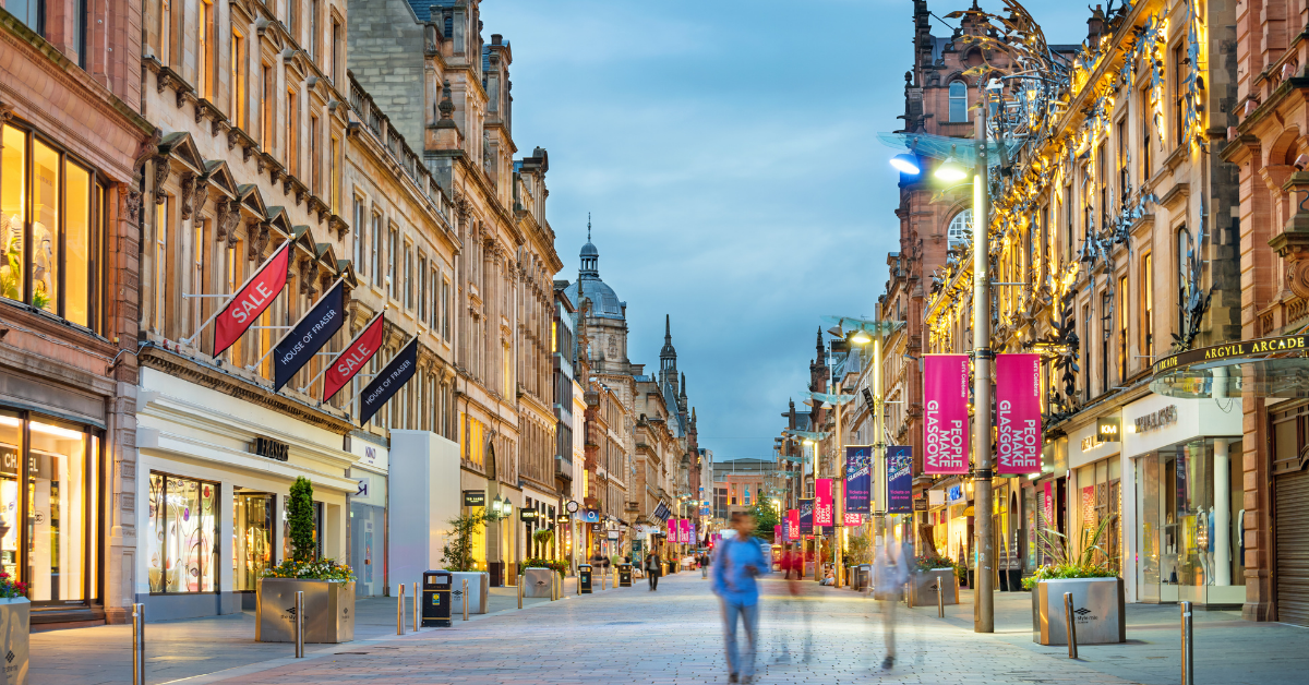city street full of shops